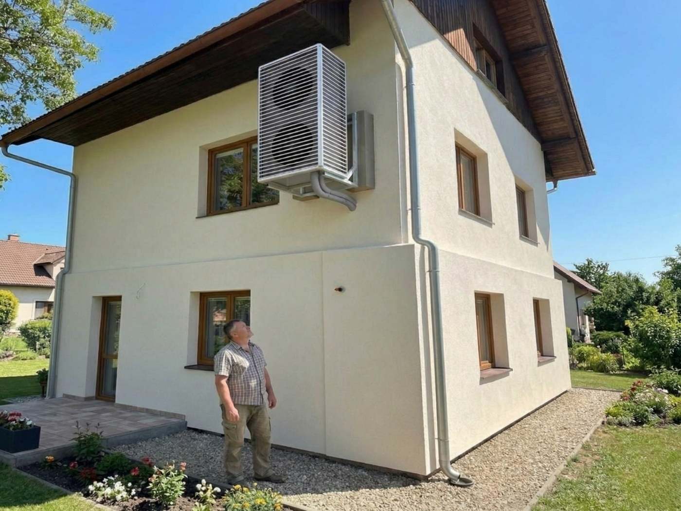 Venkovní jednotka tepelného čerpadla na konzoli